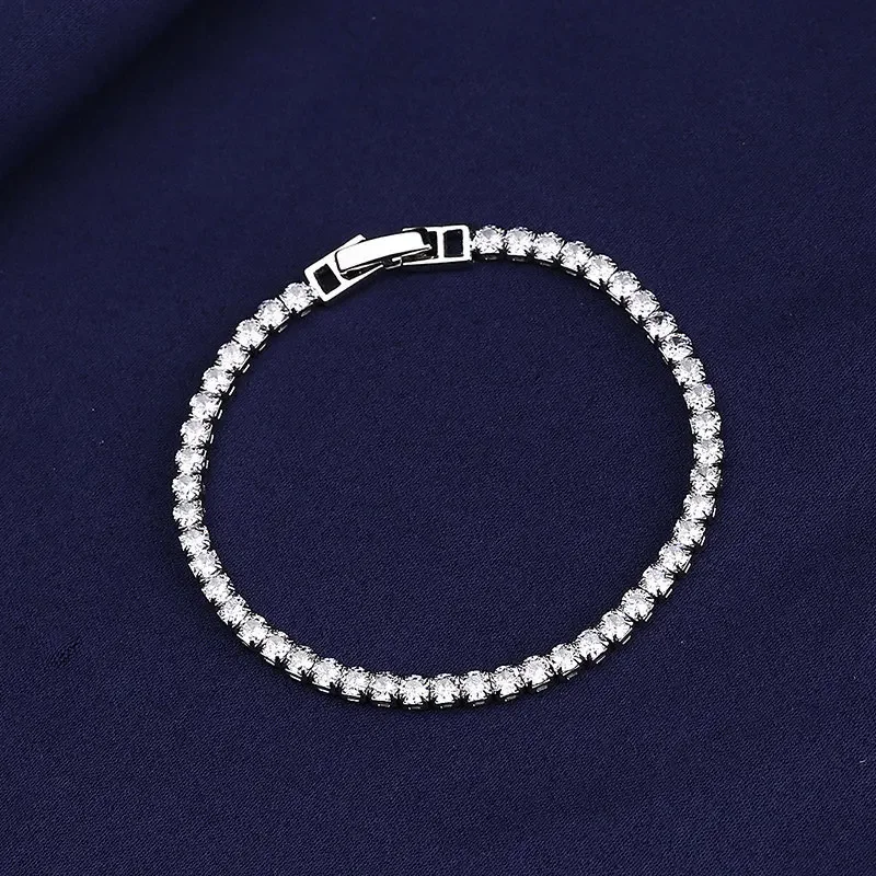 Luxury Inlay 47 Pieces 3mm Rhinestones Tennis Bracelet Crystal Wedding Chain Bracelet for Women Men Real Tibetan Silver Bracelet