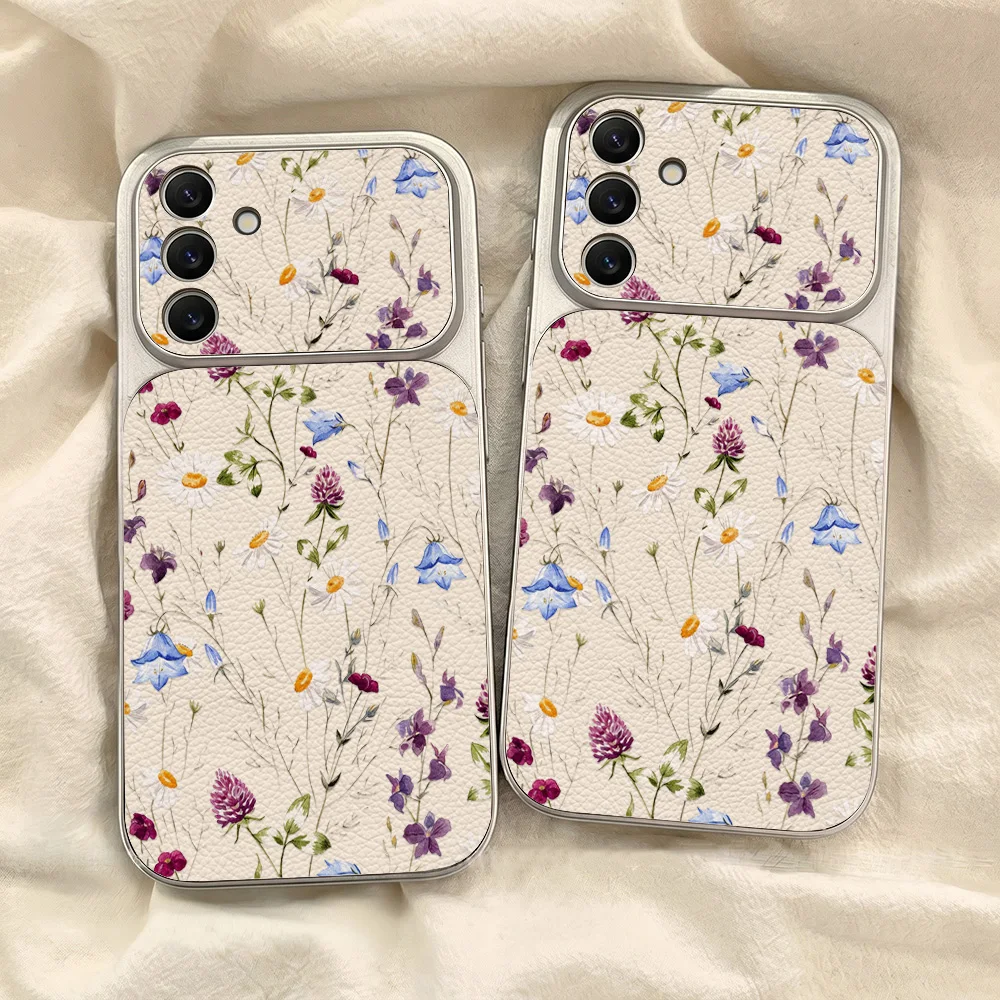 Flower Phone Case For Samsung A17 A16 5G A57 A56 A55 A37 A17 A54 A53 A36 A06 A07 A26 S24 FE S25 S26 Ultra S23 Soft Leather Cover