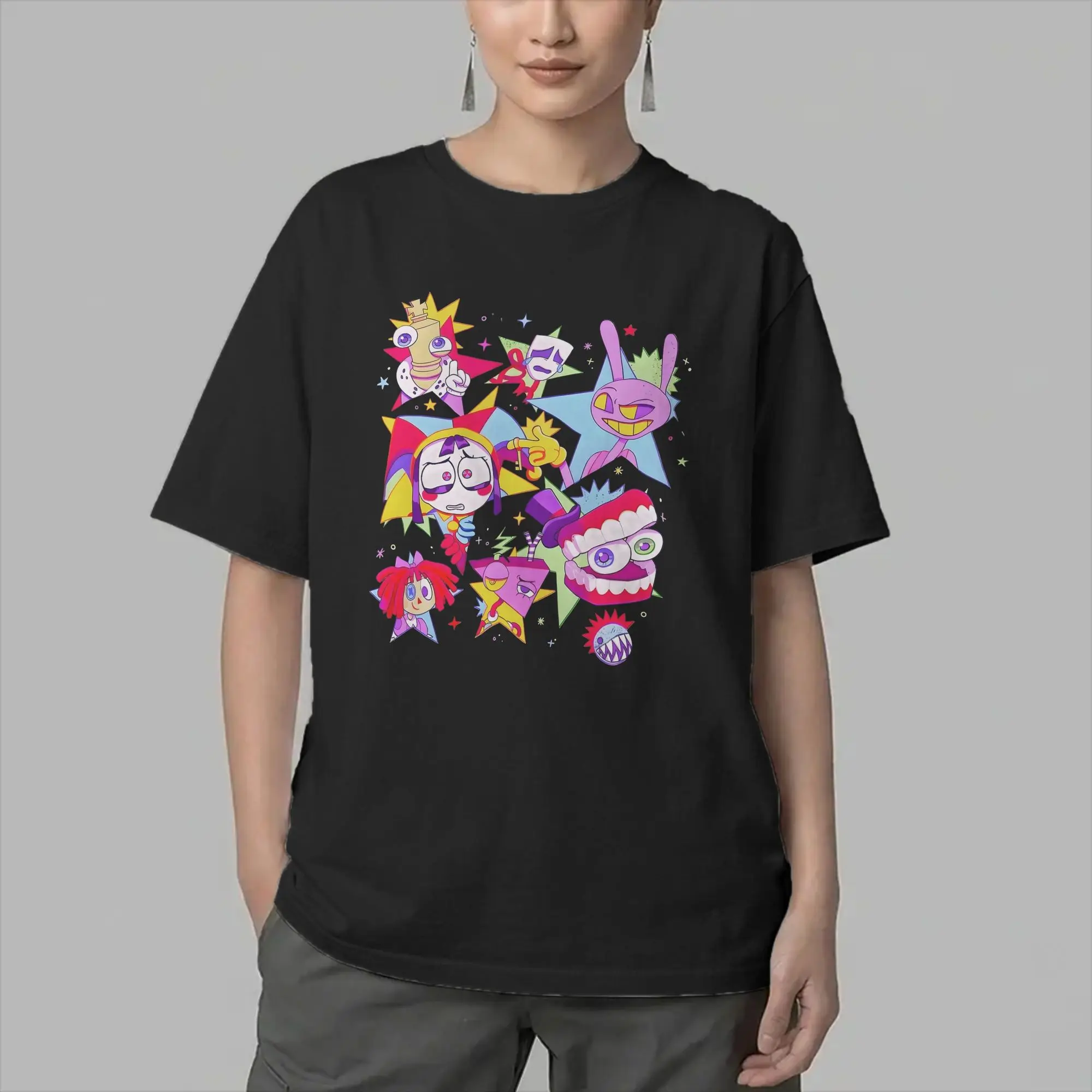 Cartoon Digitals Circus T Shirts Men Pure Cotton Funny T-Shirts Round Neck  Tee Shirt Short Sleeve Clothing New Arrival