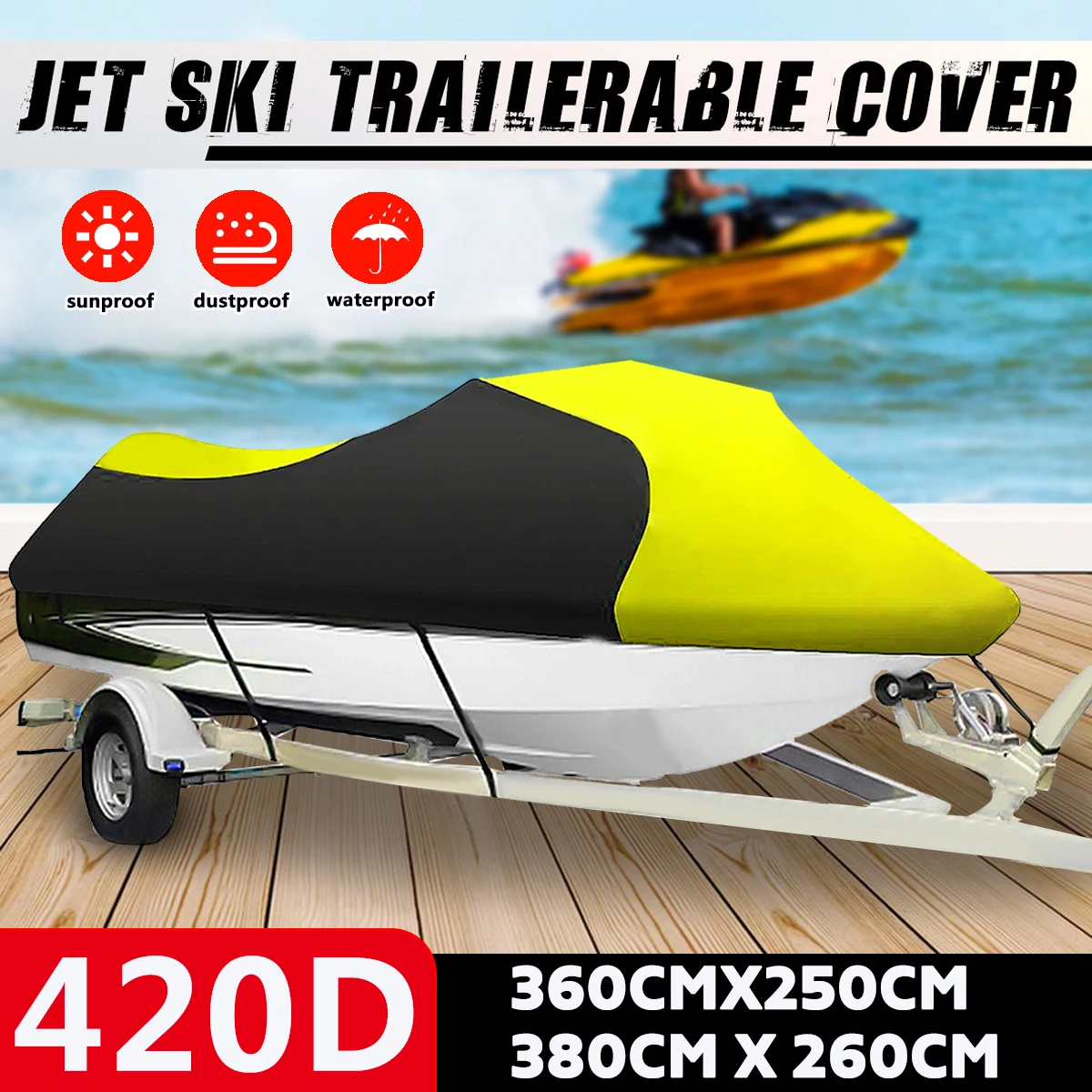 420D Jet Ski Boat-Cover Marine-Grade Heavy-Duty Marine Yacht Boat Accessories Water Sun UV Protection Motorboat Cover L/XL Size