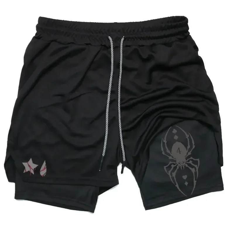 Anime Hunter X Hunter Performance Shorts Men 2-in-1 Running Compression Shorts Training Sport Gym Quick Dry Shorts with Pockets