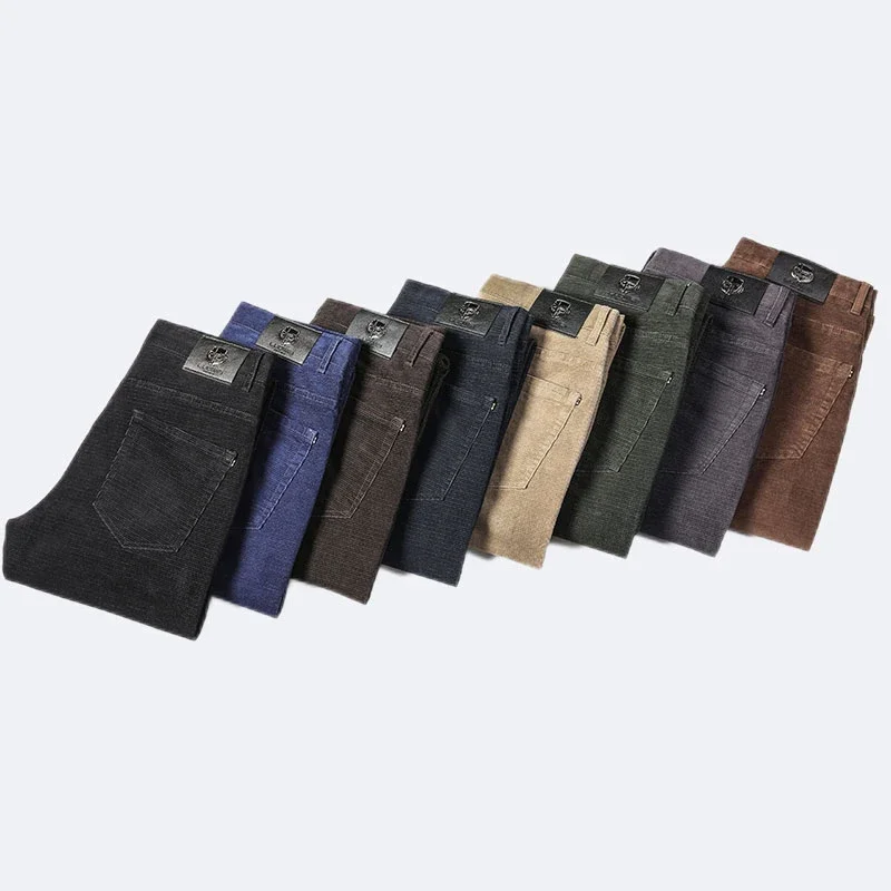 

KUBRO Autumn Winter Brand Men's Trousers Middle-aged Men Corduroy Trousers Casual Solid Color Loose Pant High Waist Man Trouser