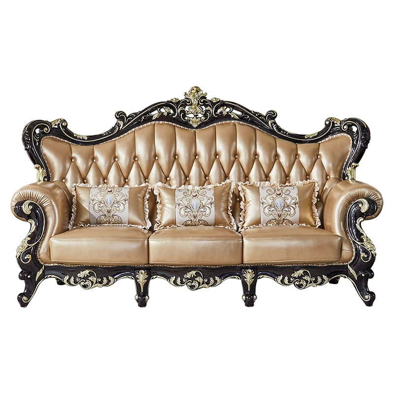 

Ebony European sofa, high-end luxury court living room 123 combination retro villa solid wood leather furniture