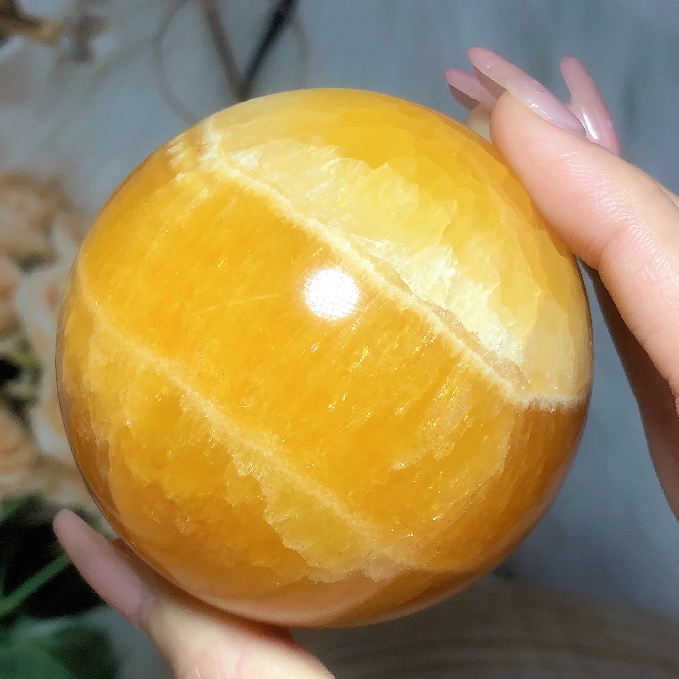 Natural Crystal Orange Calcite Stone Sphere Healing High Quality Wholeasale Reiki Home Decorations Room Decor