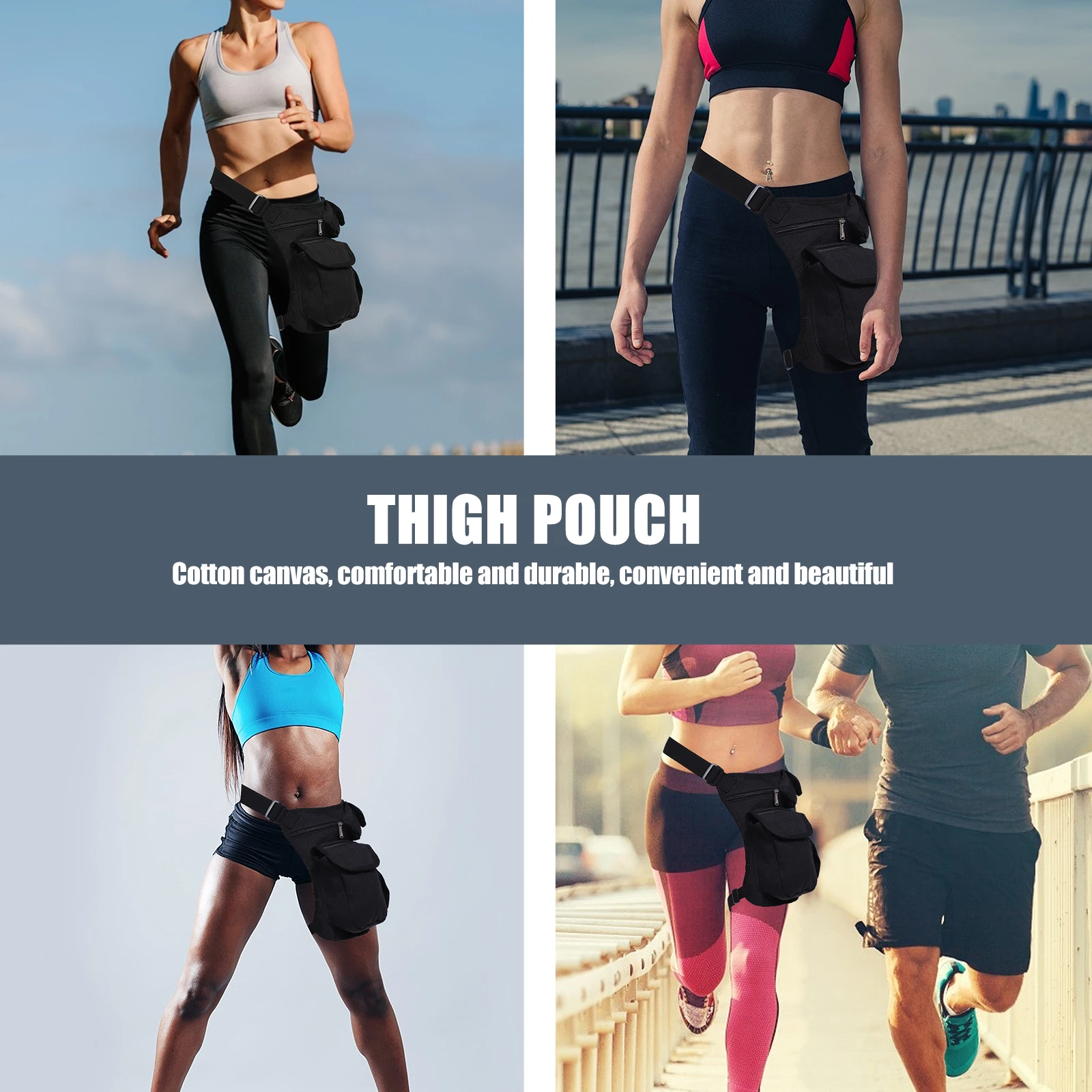 

Sports Fanny Pack Running Pouch Hiking Leg Bag Canvas Unisex Oxford Fabric Metal Pull Adjustable Straps Outdoor