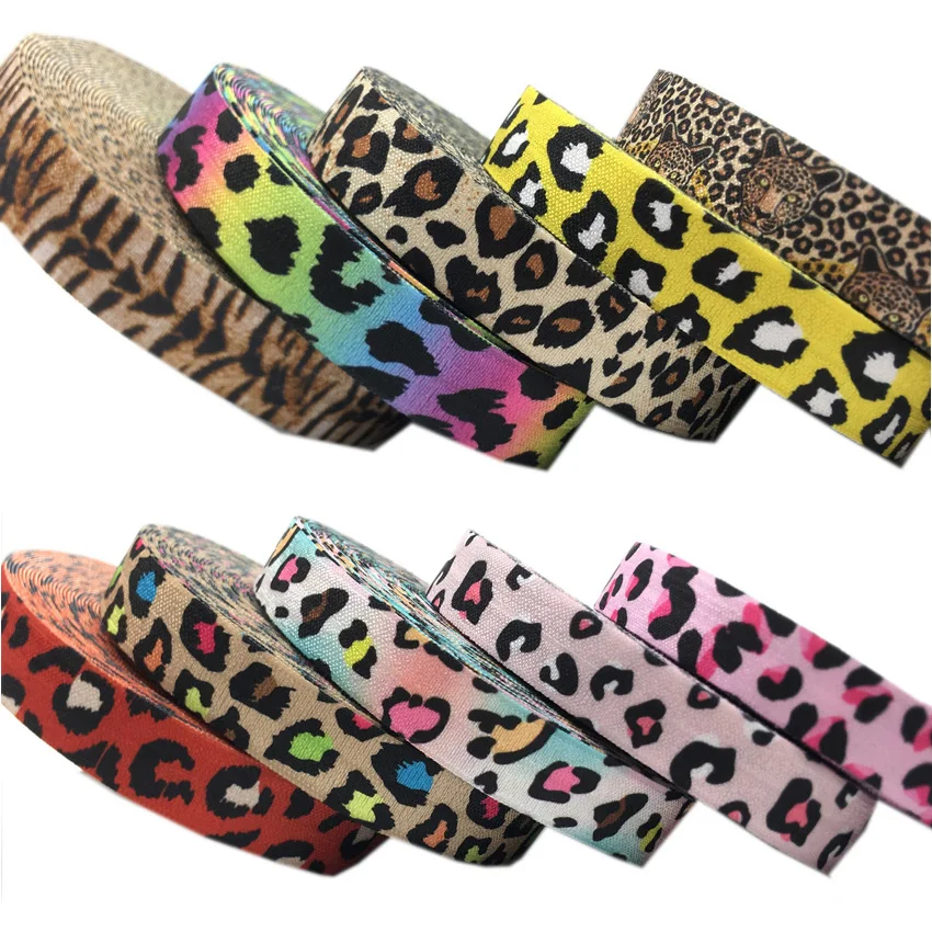 10yard 15mm Cow Pattern Leopard Zebra Print Fold Over Elastic Ribbon For Sewing Hair Tie Strap Backpack Decoration Accessories