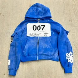 Sweat à capuche zippé Y2K pour hommes et femmes, Hip Hop Harajuku, Patch Broderie, Respzed Hoodie, Aadt Casual Hoodie Jacket Streetwear, New Fashion