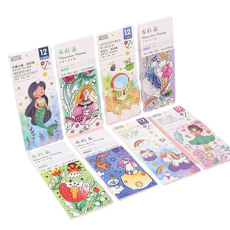 Libro de pintura de acuarela lavable para niños, libro para colorear con pegatinas reutilizables con pinceles, juguete educativo de arte para Aprendizaje Temprano