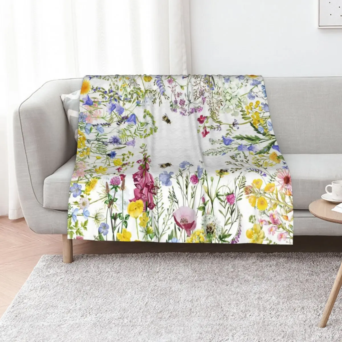 colorful hand drawn watercolor wildflower frame Throw Blanket Cute Bed covers Decorative Sofa Thermal Large for winter Blankets