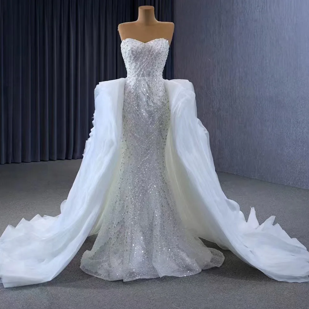 

Elegant Sweetheart Sleeveless Bridal Dress With Lace-Up Back Sequined Pearls Ruffles Sheath Fit 2026 Wedding Gown