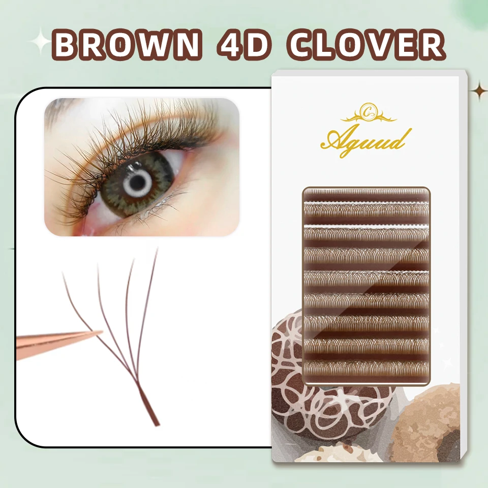 AGUUD Brown 4D W Shaped Eyelashes Extensions Automatic Flowering Premade Fans Soft Mink Natural Individual Eyelash Makeup Cilia