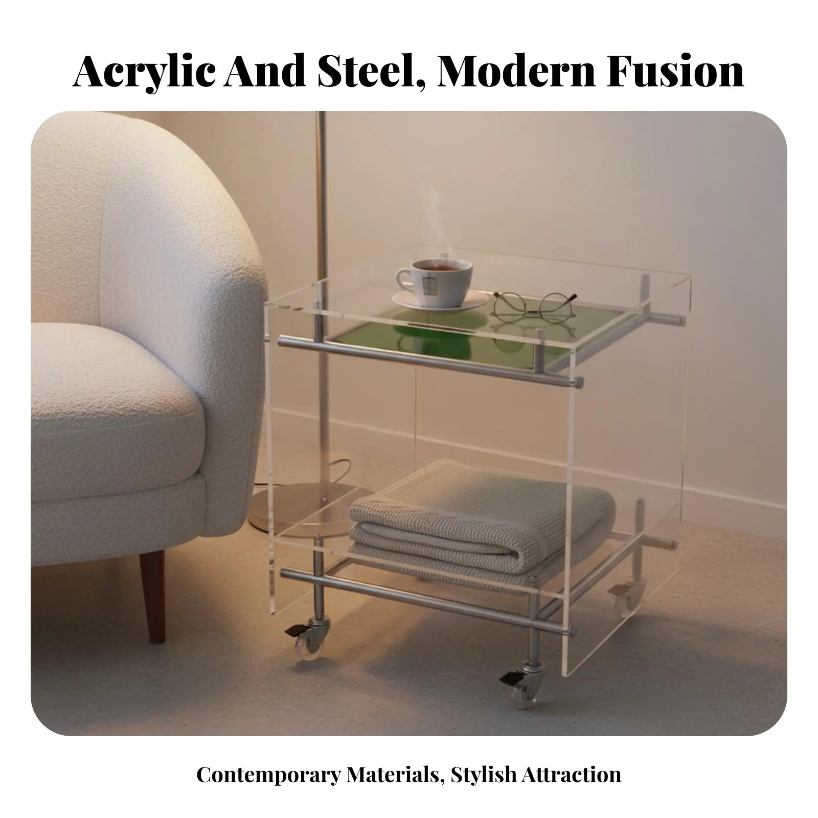 

2-Tier Rolling Trolley Transparent Design 2-Tier Rolling Trolley Multifunctional Mobile for Homeowners, Students, Bedroom