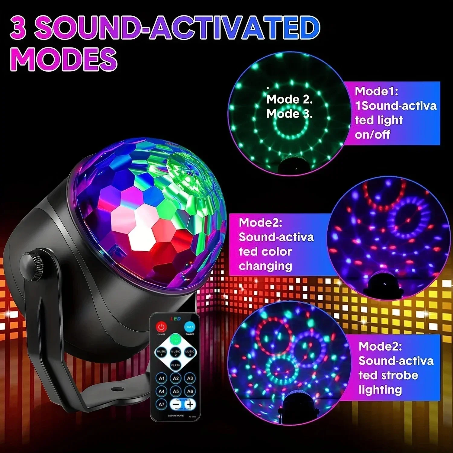 Christmas LED Stage Disco Light Rotating DJ Ball Strobe Remote Sound Control Magic Dance Car Gift Party Club RGB Show Lamp