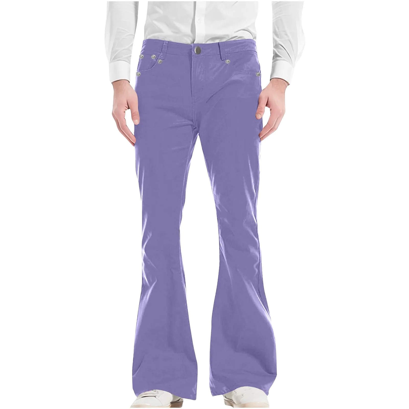 Calça casual Bell Bottoms masculina, faixa de bolso de cor sólida, moda