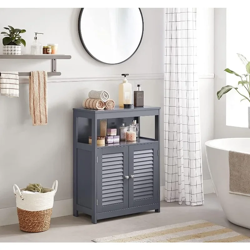 Bathroom Floor Cabinet, Bathroom Storage Cabinet, Freestanding, with Double Shutter Doors and Adjustable Shelf