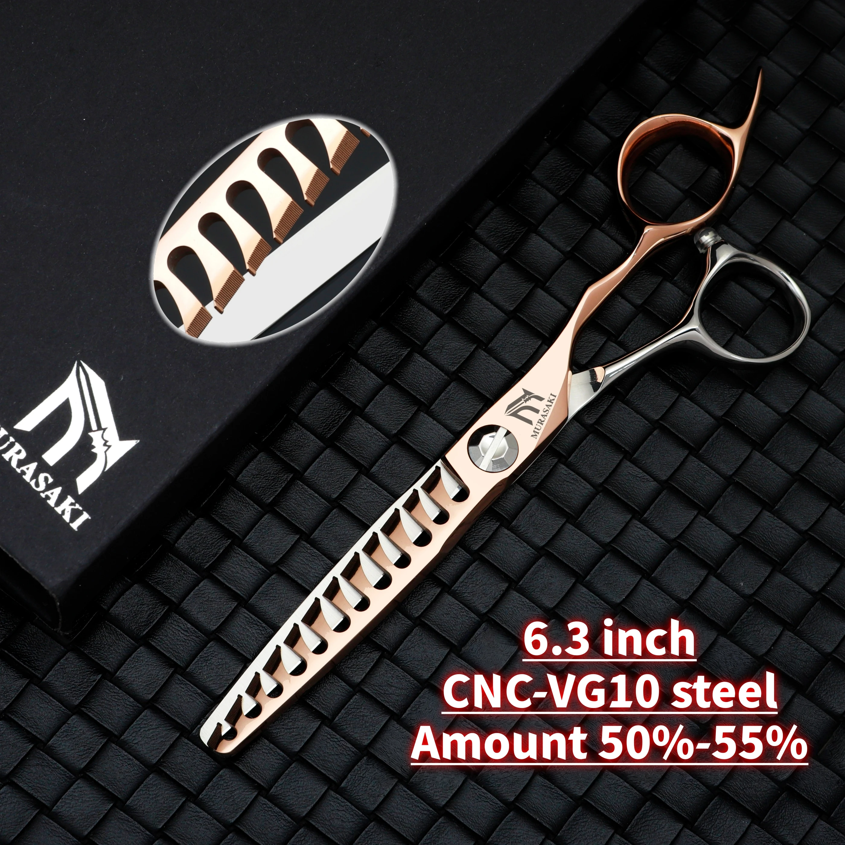 Professionelle Haarschneidescheren zum Ausdünnen, 6,1-6,3 Zoll, CNC-Texturscheren mit Roségold-Beschichtung, Haarschneidemaschine aus japanischem VG10-Stahl – Detail 8