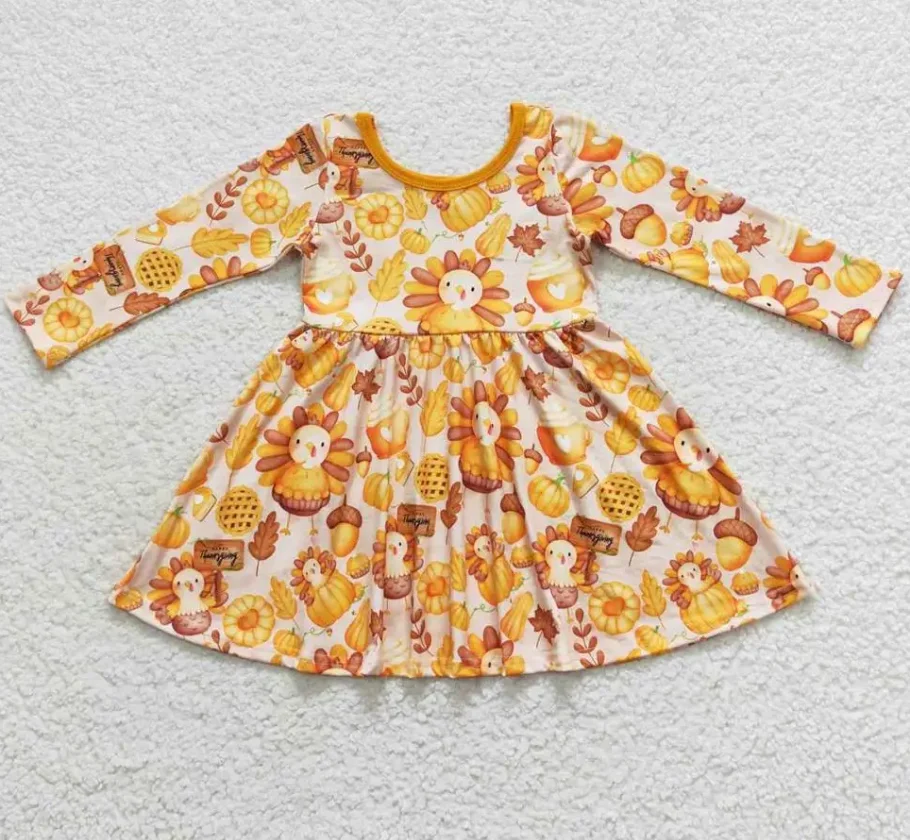 

Wholesale Baby Girls turkey Dress Children Long Sleeves Dress Thanksgiving Toddler Fall Clothes