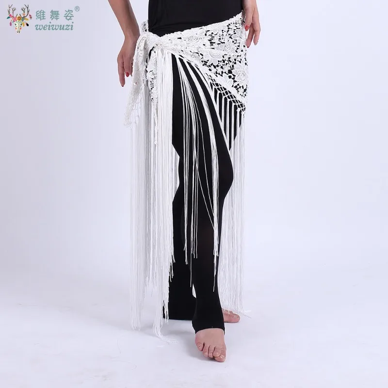 Handmade Clothes for Belly Dancing Women's Clothes for Dancing Flowers Long Fringe Hand-Knitted Triangular Belt Belly Dance Hip view 5