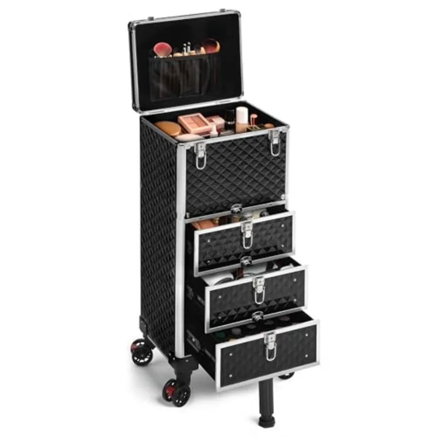 

Передвижной кейс для макияжа с 3 ящиками, тележка для маникюра, салонный органайзер, косметологический кейс на колесах, органайзеры для маникюрных принадлежностей