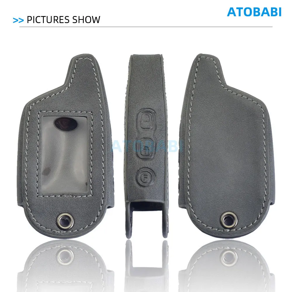 Graue Leder-Autoschlüsselhülle für Pandora DXL 3000 3170 3250 3290 3500 3700 Russland Zwei-Wege-Auto-Alarmsystem LCD-Fernbedienungs-Fob-Hülle – Detail 4