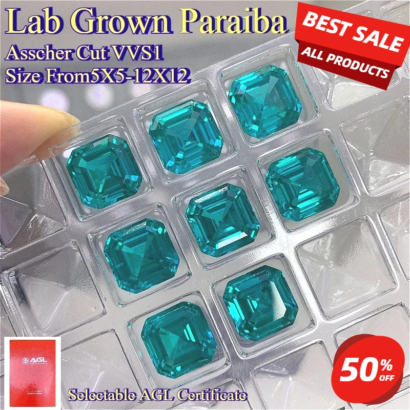 

Asscher Cut Gemstone Lab Grown Paraiba for DIY Advanced Jewelry Making Inlay Ring Necklace Bracelet Selectable AGL Certificate