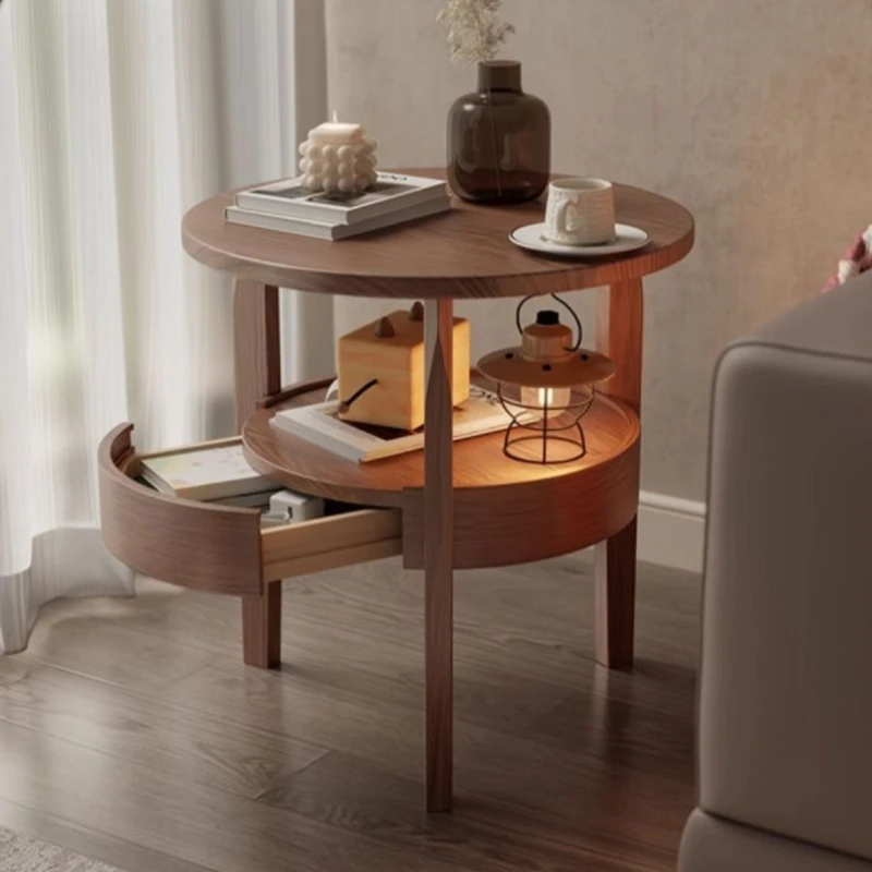 Light luxury all solid wood sofa side table, living room side table, solid wood double-layer coffee table, bedroom bedside table