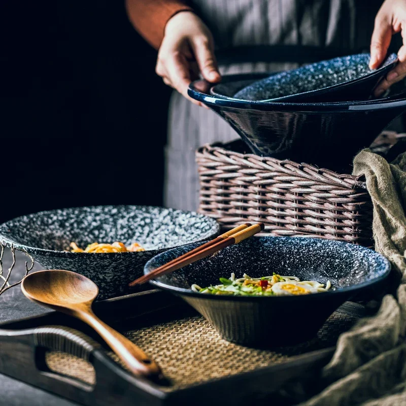 LingAo-Ensaladera estilo sombrero de paja de cerámica japonesa, sopa y fideos, tazón de arroz