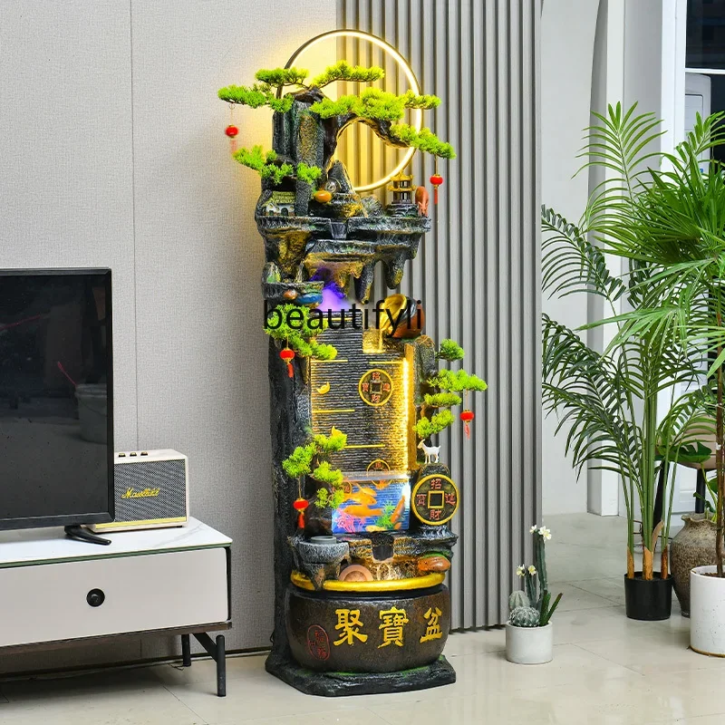 NQ New Chinese-style flowing water ornaments, living room floor feng shui wheel, rockery landscape decoration housewarming opene