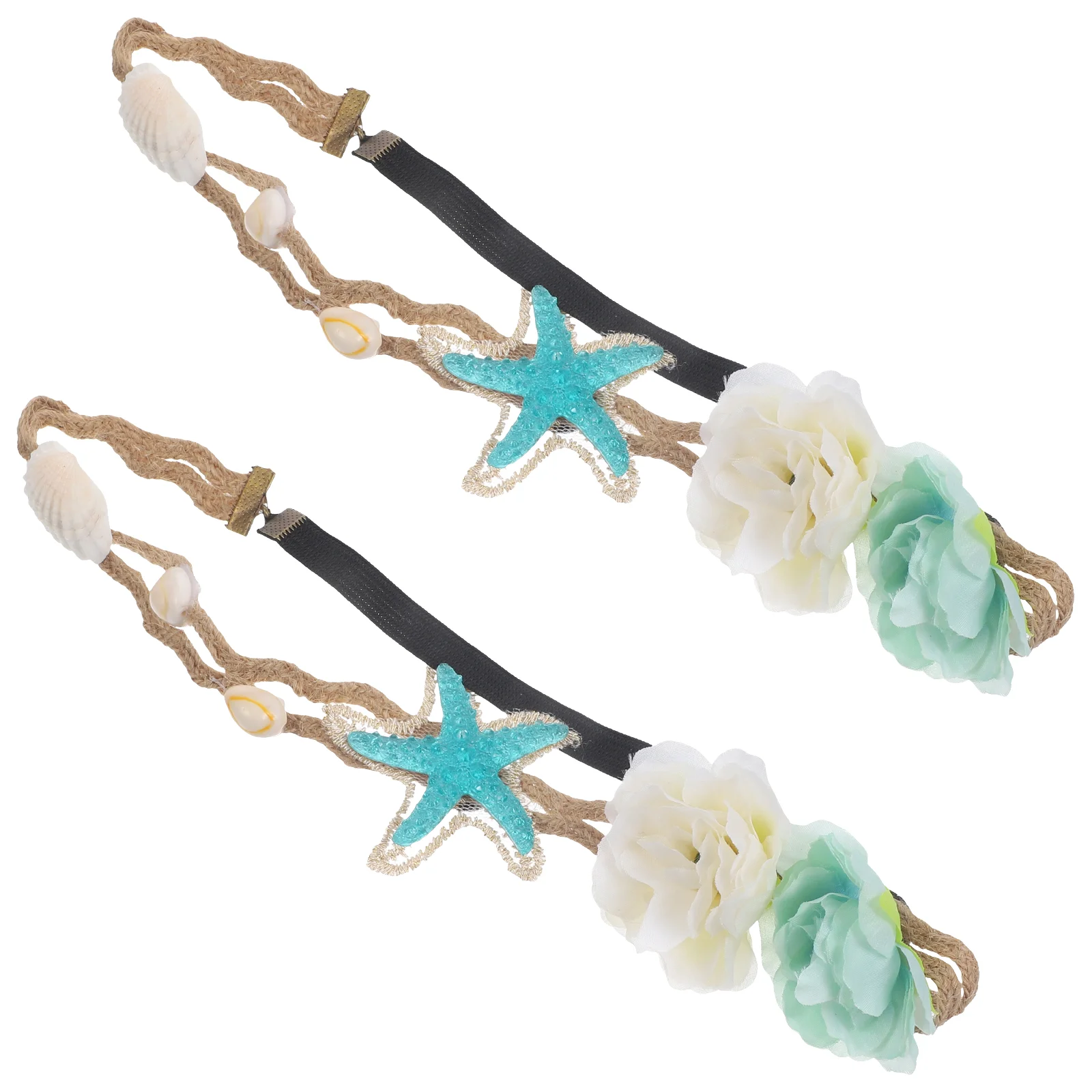 2 Pcs Gilded Wire Sea Star Headband Flower Seashell Rope Women's Elegant Headpiece Style Headpiece