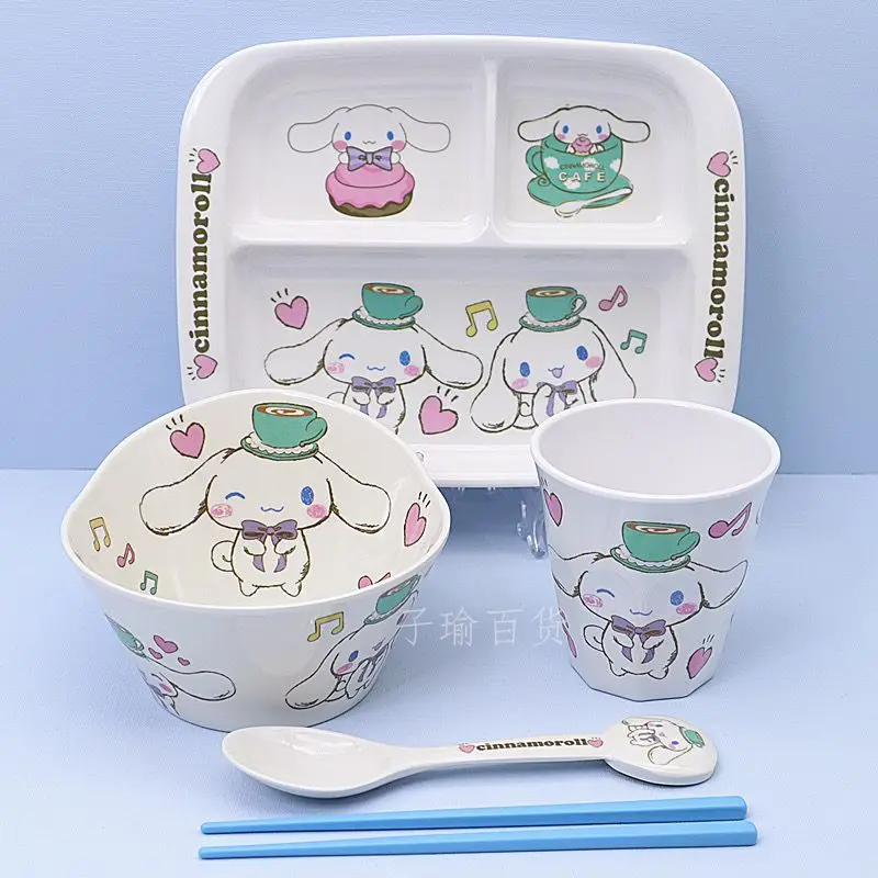 

Anime Sanrios Children's Tableware Kawaii Cinnamoroll Plate Bowl Chopsticks Set Student Rice Bowl Anti-Fall Anti-Scald Non-Toxic
