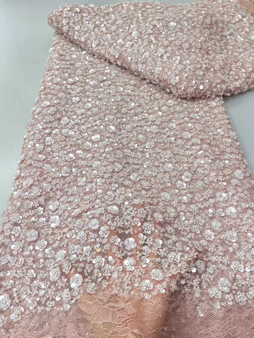 Tissu africain en dentelle de luxe, maille française perlée verte, nouveaux tissus africains à paillettes, Tulle, pour coudre une robe, vente en gros