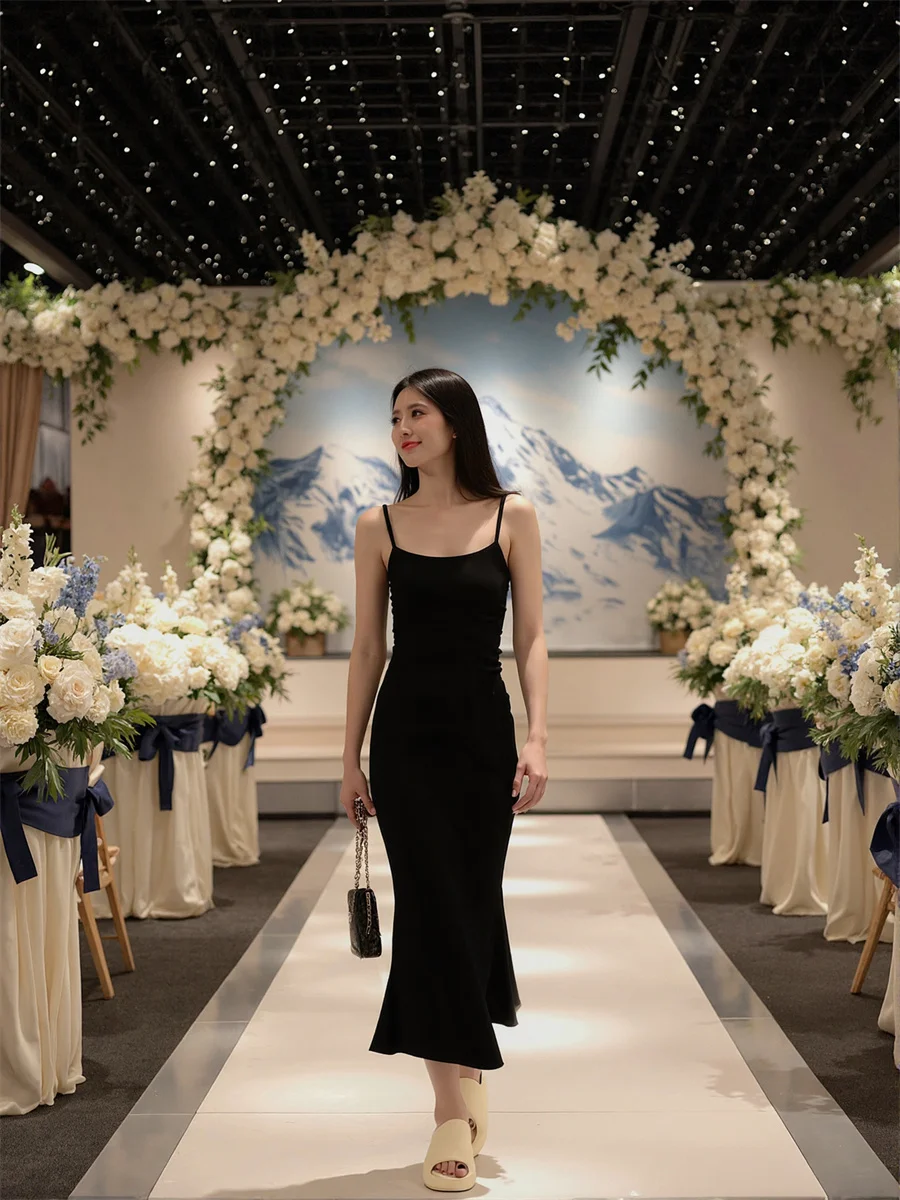 Women'S Elegant Chic Woman Evening Dress Black Slim Summer Bodycon Tight-Fitting Sheath Pencil Column Fitted Slims Hugging