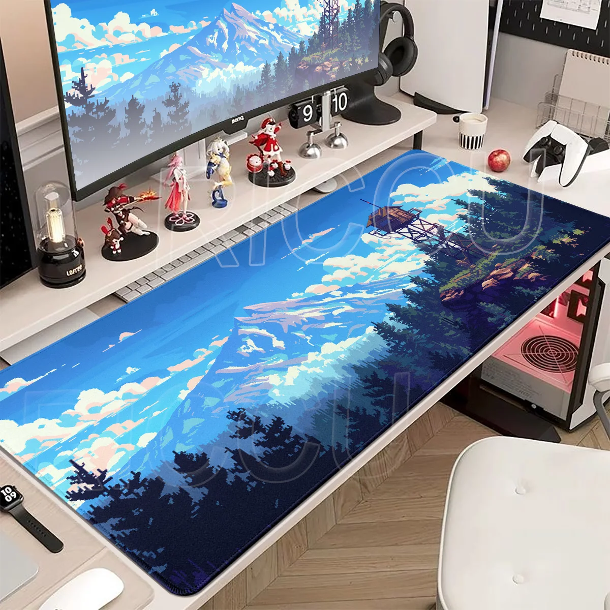 Pixel Art Cloudy Sky Mousepad Cute Mouse Pad XXL E-Sports Desk Pad Extended Gaming Keyboard Mat Large Non-slip DeskMat