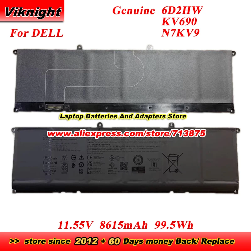 

Genuine 6D2HW KV690 N7KV9 Battery for DELL Precision 5680 P123F001 Laptop Battery 11.55V 8615mAh 99.5Wh