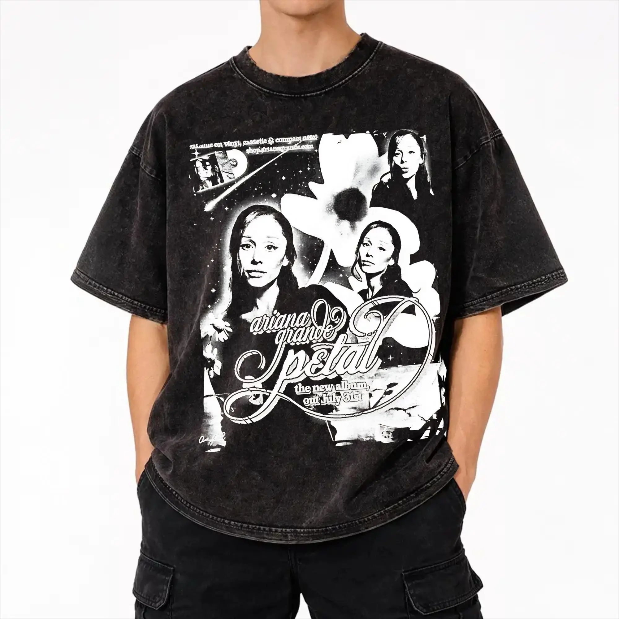 Arianas Grandes The Eternal Sunshine Tour 2026 Washed T Shirt Streetwear Hip Hop Cool T-Shirts  Tees for Men Women