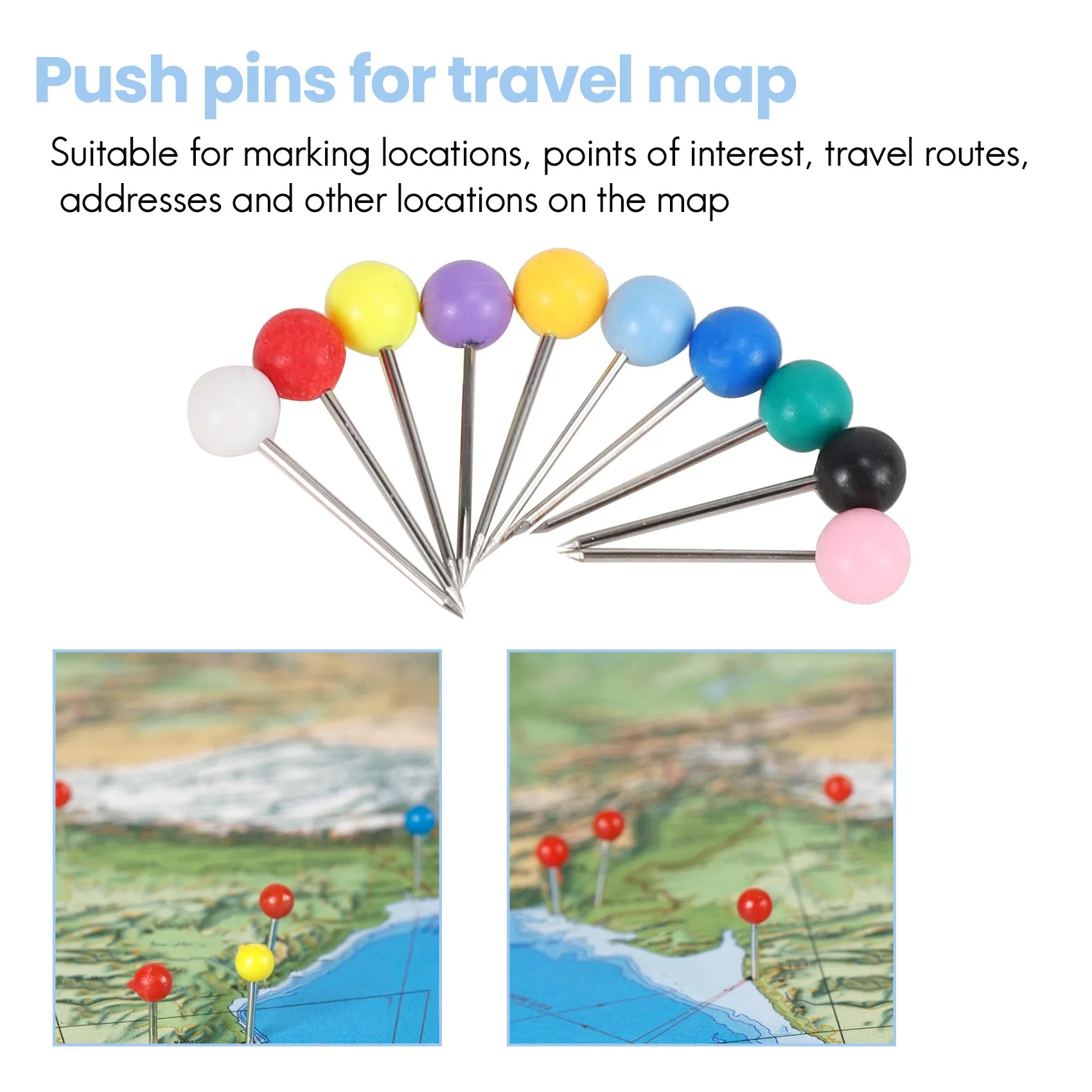The New 1000 Pcs Map Tacks Push Pins Plastic with Steel Point Cork,Board Safety Colored Thumbtack Office School Supply