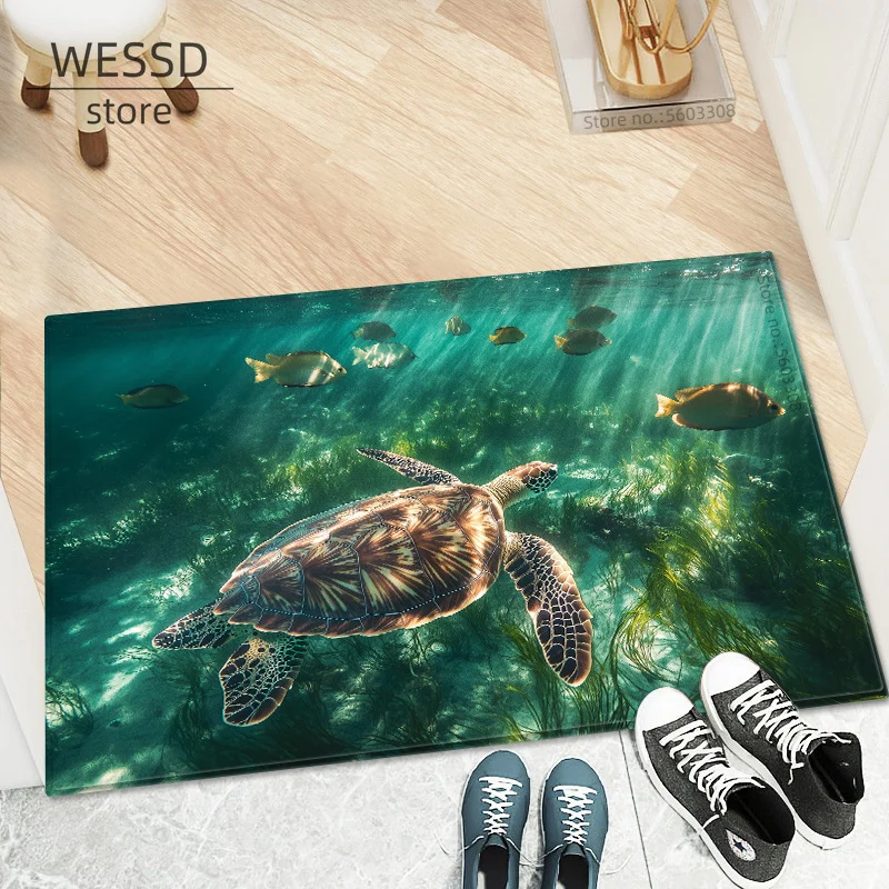 3D Bathroom Mat With Underwater World Sea Fish Soft Flannel Super-absorbent Rug For Toilet Bedroom Indoor Carpet