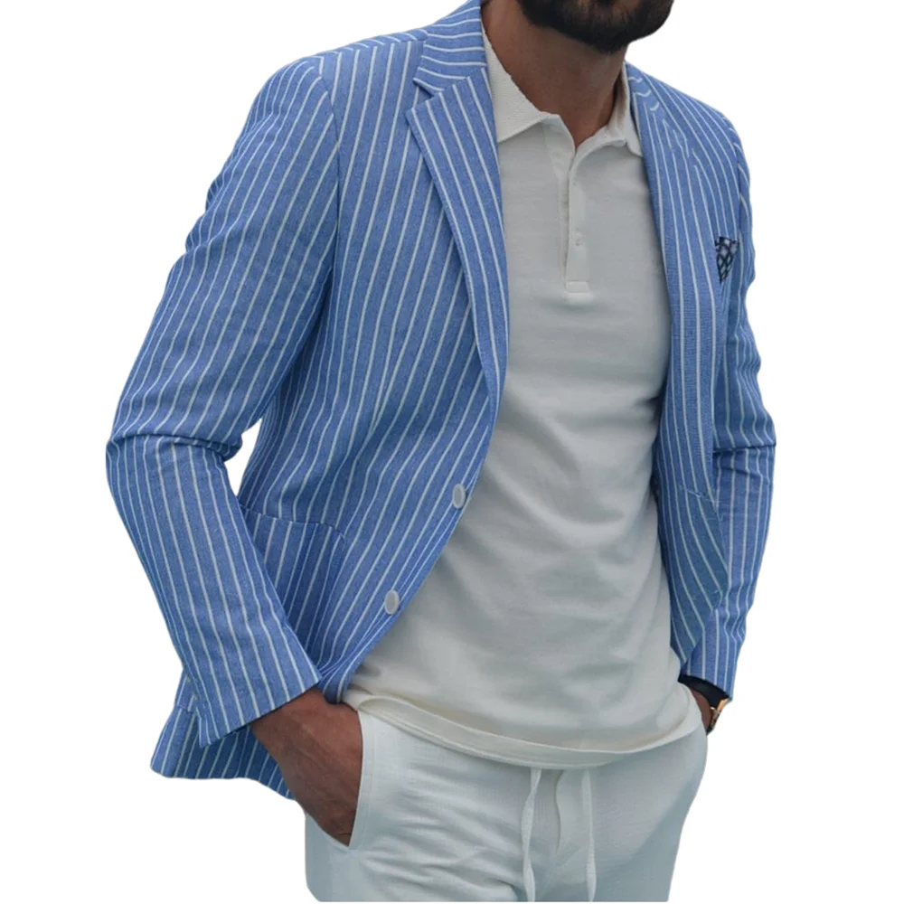 Autumn Stripe Blazer Men Designer Casual Suit Fad Cotton Linen Thin Sports Coat Fashion Bussiness Leisure Jacket Male Clothings