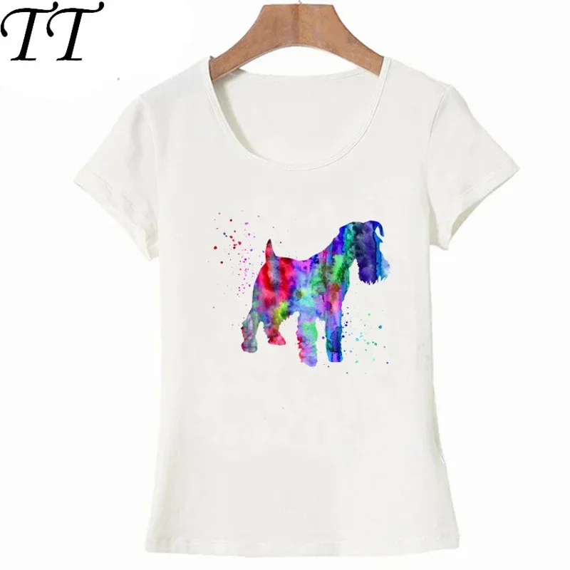 I love my Miniature Schnauzer watercolor art painting T-Shirt Summer women t-shirt maiden sexy casual Tees colorful female Tops