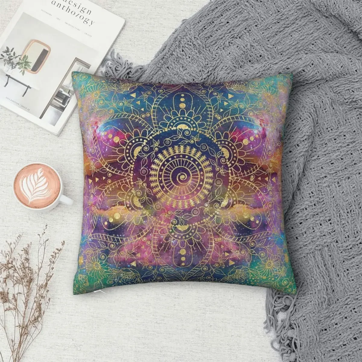 Gold Watercolor And Nebula Mandala Pillowcase Polyester Pillows Cover Cushion Comfort Throw Pillow Sofa Decorative Cushions Used