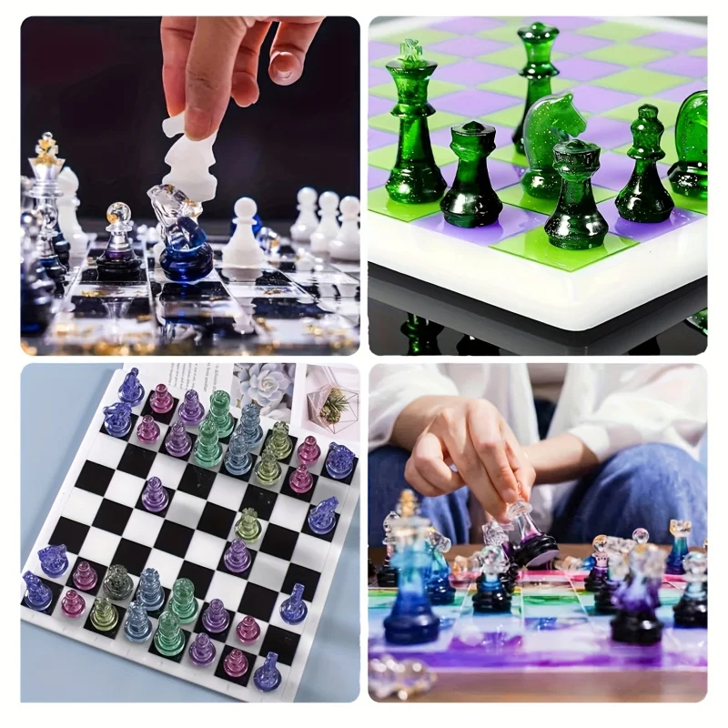23 International chess set（Chess silicone mold+5Color pigment+Gold foil filling） - DIY Tool kit for making game boards，Contains
