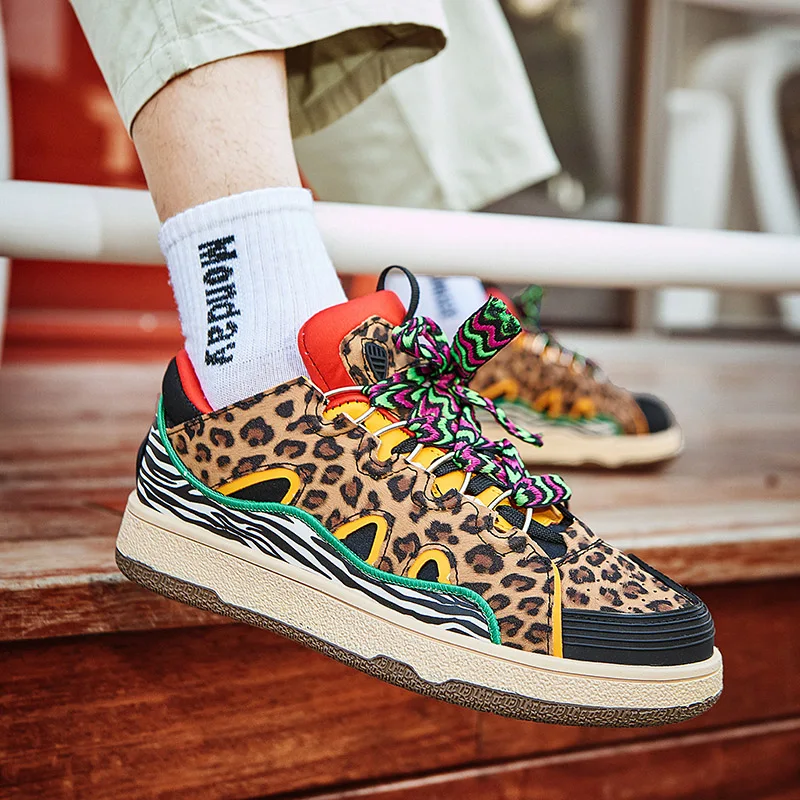 Luxury Men Designer Shoes Hot Sale Fashion Leopard Print Skateboard Shoes Platform Man Vulcanized Sneakers zapatillas de hombre