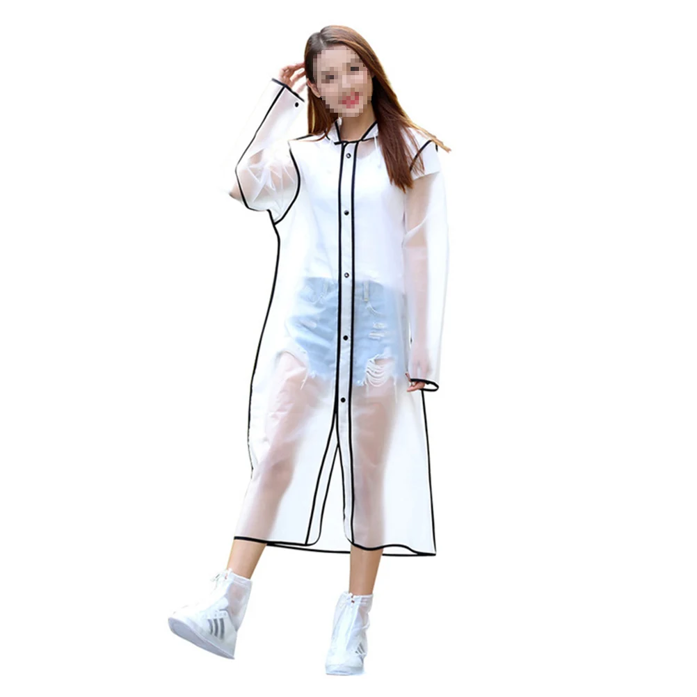 

Translucent Adult Raincoat Eva Lightweight Waterproof Hooded Long Rainwear Adjustable Drawstring for Travel Hiking Outdoor