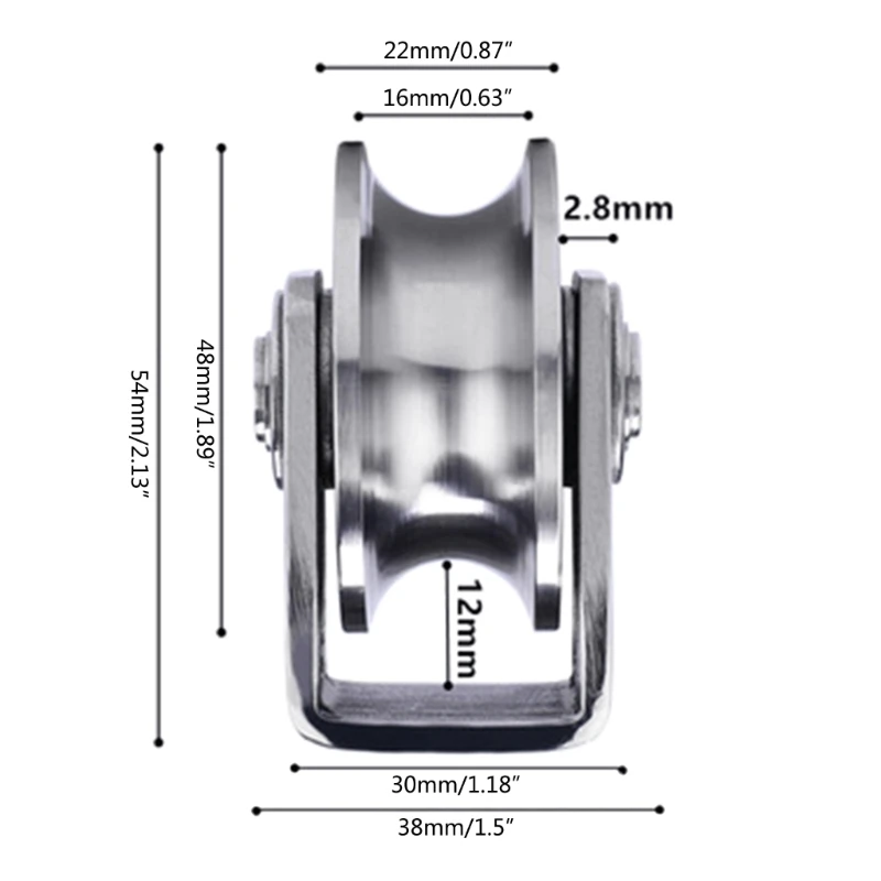 Removable Wheel Pulley Block 304 Stainless Steel, Track Wheel Loading, 660lb Capacity