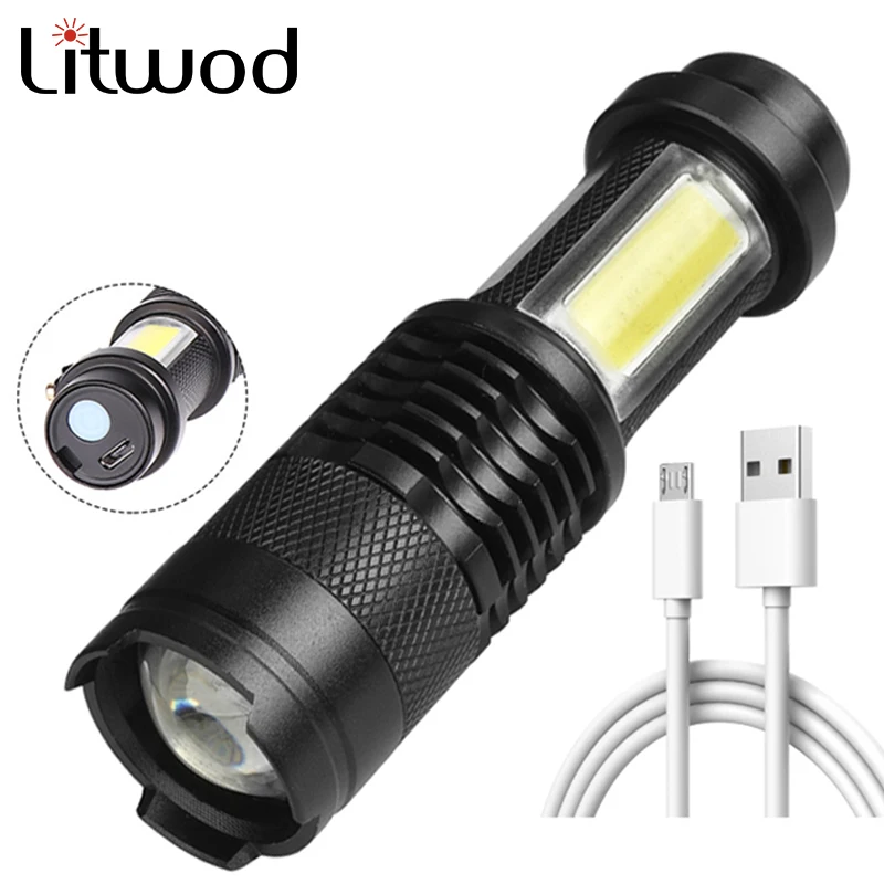 Led Flashlight Torch Portable Light Aluminum Camping Built in Battery Flashligh Bulbs Shock Resistant Zoomable Rechargeable