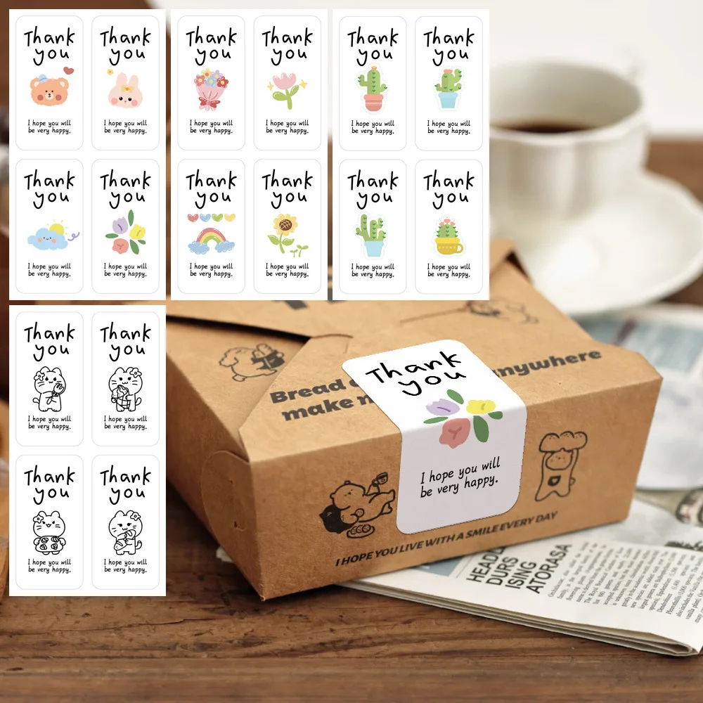 100 Pieces Cute Oval 'Thank You' Stickers Pack Gift Box Sealing Labels Packaging Sealing Stickers for Business And Personal Use