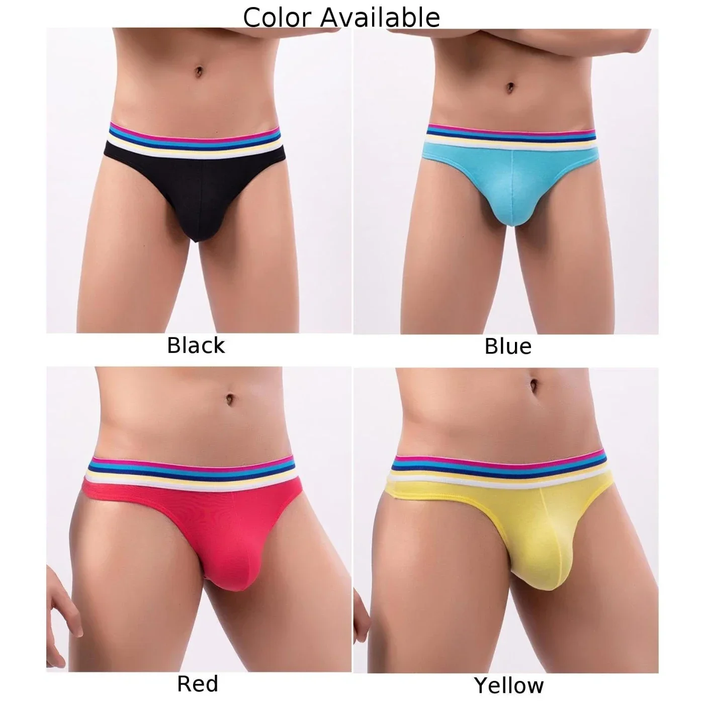 Fashionable Male Cotton Low Waist Briefs Panties Bulge Pouch Thongs Underwear in Blue/Yellow/Red/Black with Bulge Pouch