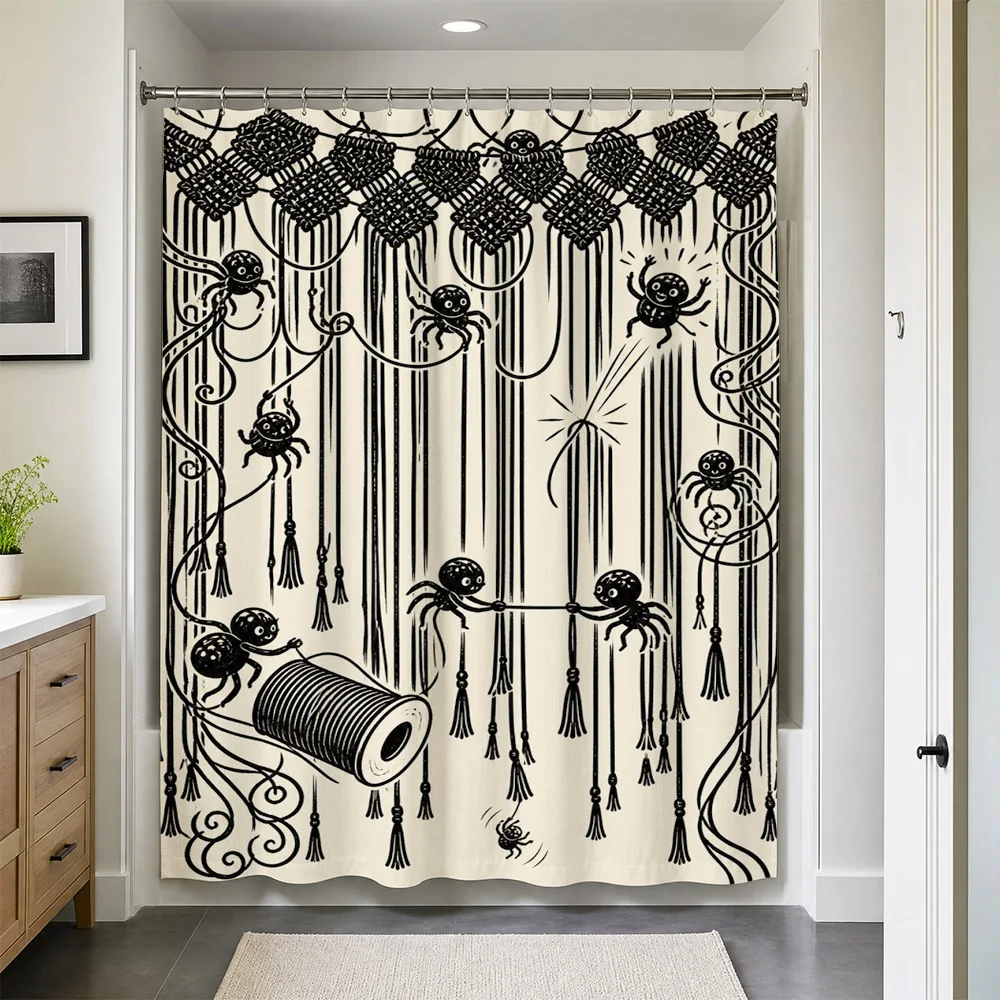 Decorative Spider Web Shower Curtain Waterproof Liner Halloween Gothic Art Bathroom Decor Spooky Linens Curtain Shower Stall Acc