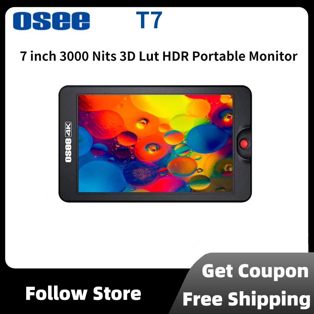 

OSEE T7 7-дюймовая зеркальная камера 3000 нит 1920×1200 Full HD Полевая 3D Lut HDR IPS Поддержка входа и выхода 4K HDMI Портативный монитор