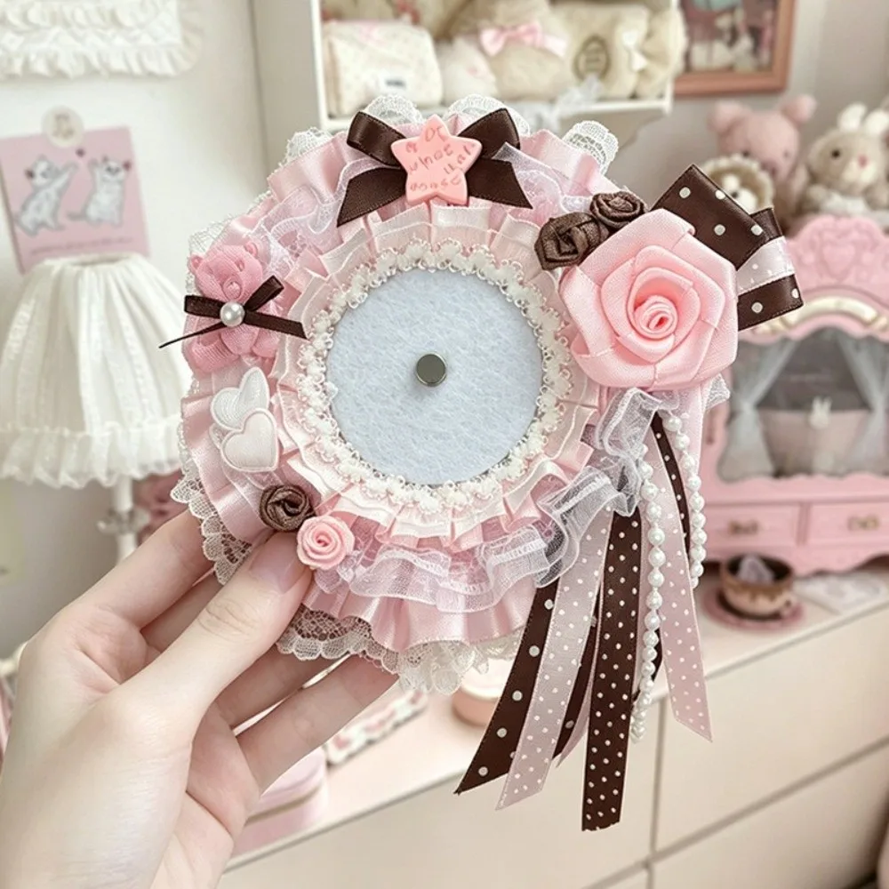 Unique Handmade Heart Badge Holder Heart Shape Lace Bow Photocard Holder DIY Photo Display Bag Decoration Ita Bag Display